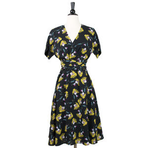 DARLING | Black Floral Print Tie Waist Midi Dress